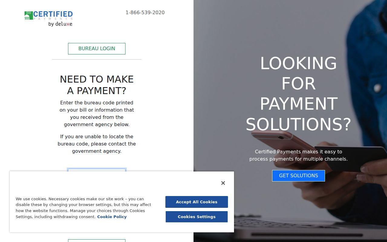 CertifiedPayments vendor landing page used for Hemphill County citation payments